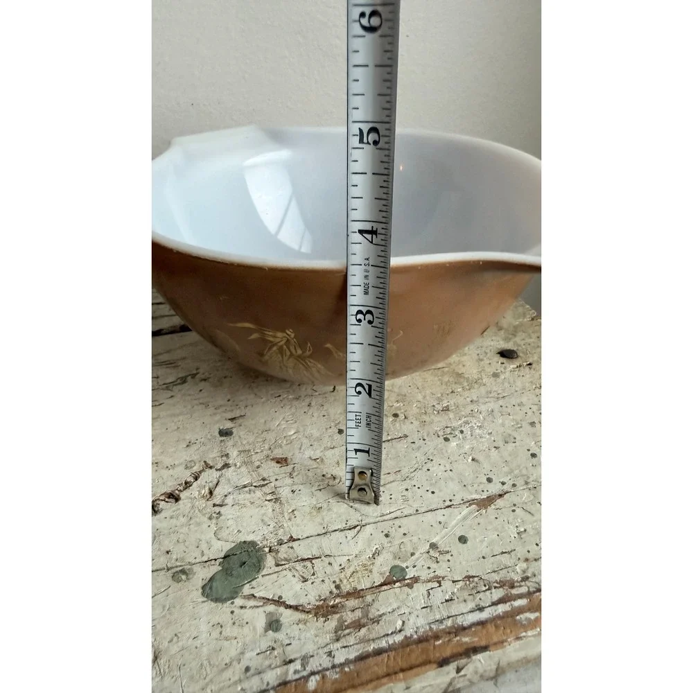 Vintage Pyrex Early American Cinderella Mixing Bowls 444 Gold Eagle Brown Set 2